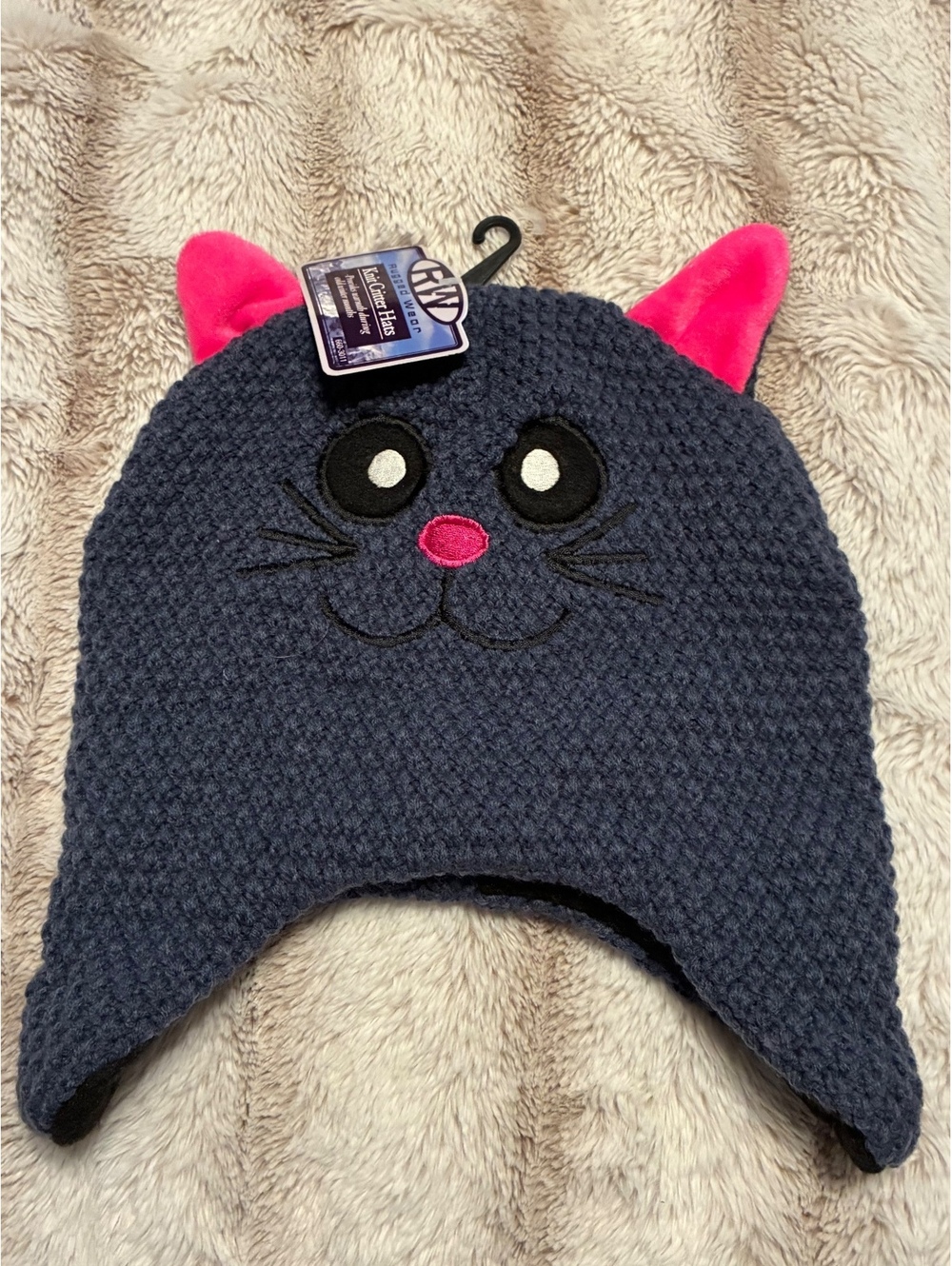 NWT Rugged Wear Knit Critter Black Cat Earflap Beanie Hat
